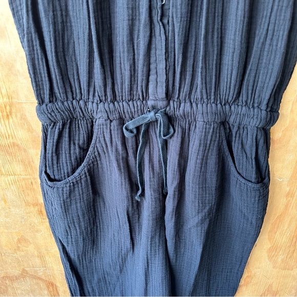 Xirena Loghan Black Cap Sleeve Gauze Straight Leg Tie Waist Jumpsuit - Picture 7 of 16